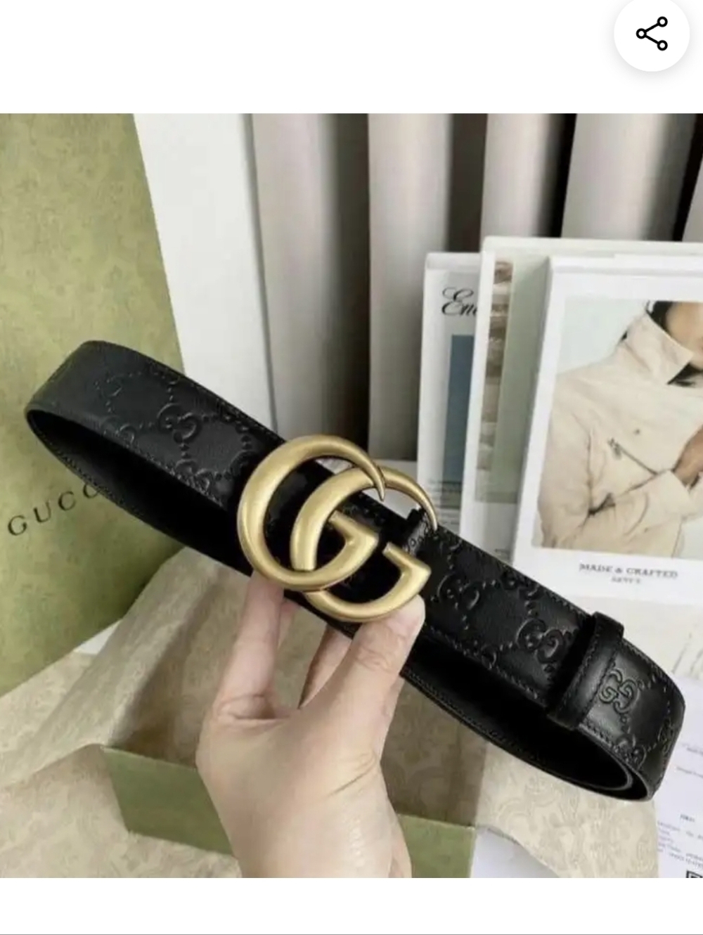 Gucci Black Embossed Leather Belt with Gold Double G Buckle